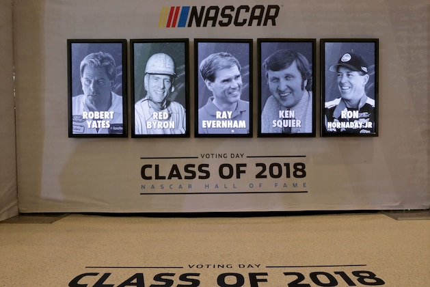 CHARLOTTE, NC - MAY 24:  Robert Yates, Red Byron, Ray Evernham, Ken Squire and Ron Hornaday Jr. are announced to the Hall of Fame during the NASCAR Hall of Fame Voting Day at NASCAR Hall of Fame on May 24, 2017 in Charlotte, North Carolina.  (Photo by Streeter Lecka/Getty Images)