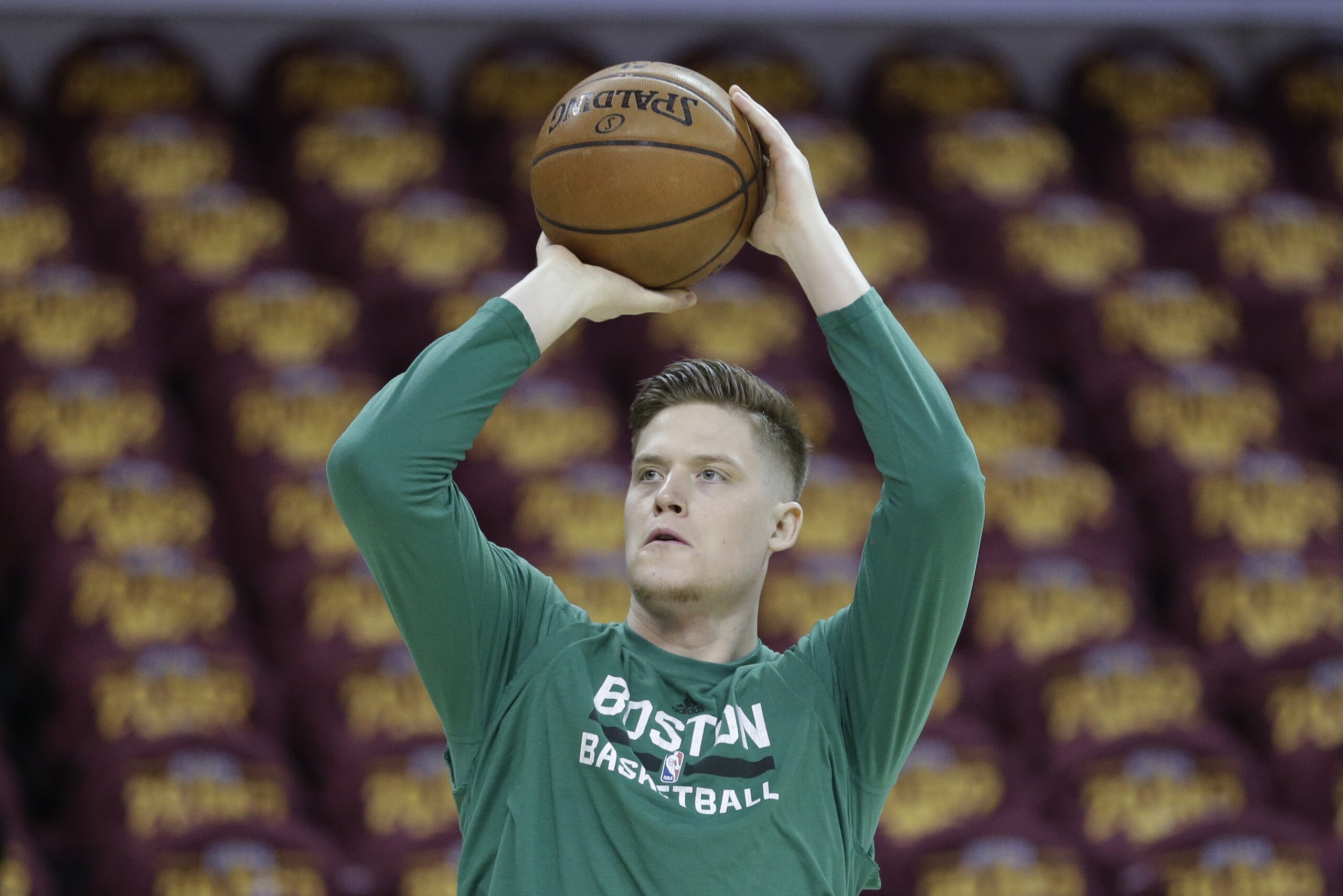 Boston Celtics' Jonas Jerebko, from Sweden, warms up before playing the Cleveland Cavaliers in Game 4 of the NBA basketball Eastern Conference finals, Tuesday, May 23, 2017, in Cleveland. (AP Photo/Tony Dejak) Boston Celtics' Jonas Jerebko, from Sweden, warms up before playing the Cleveland Cavaliers in Game 4 of the NBA basketball Eastern Conference finals, Tuesday, May 23, 2017, in Cleveland. (AP Photo/Tony Dejak)