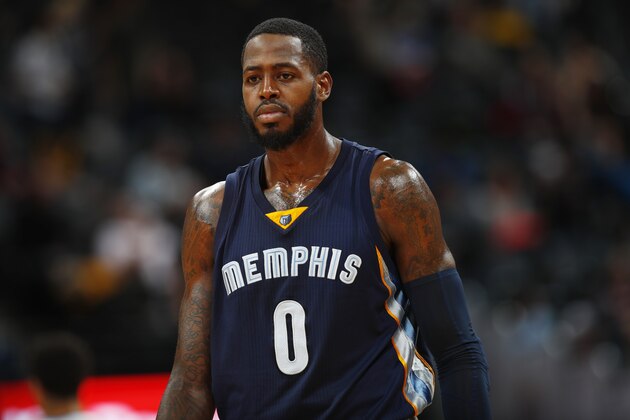 Memphis Grizzlies forward JaMychal Green (0) in the second half of an NBA basketball game Wednesday, Feb. 1, 2017, in Denver. Memphis won 119-99. (AP Photo/David Zalubowski)