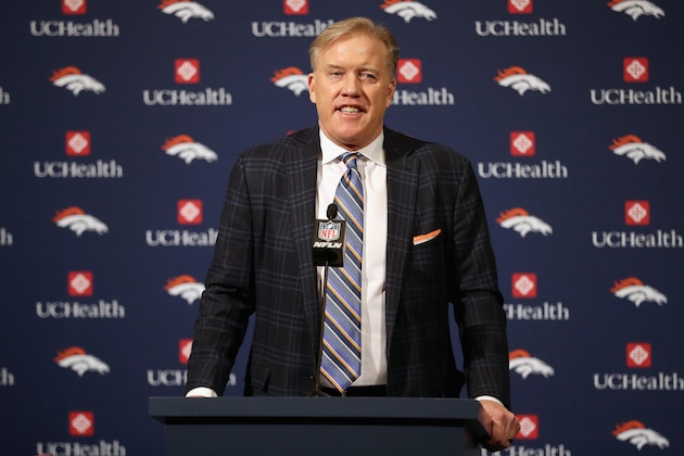 ENGLEWOOD, CO - JANUARY 12:  Denver Broncos General Manager John Elway fields questions from the media during a press conference to introduce Vance Josepf as the new head coach at the Paul D. Bowlen Memorial Broncos Centre on January 12, 2017 in Englewood, Colorado.  (Photo by Matthew Stockman/Getty Images)