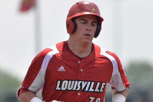 Louisville's Brendan McKay (38) rounds the bases following a solo home run during the fourth inning of an NCAA college baseball tournament super regional game against UC Santa Barbara, Sunday, June 12, 2016, in Louisville Ky. (AP Photo/Timothy D. Easley)