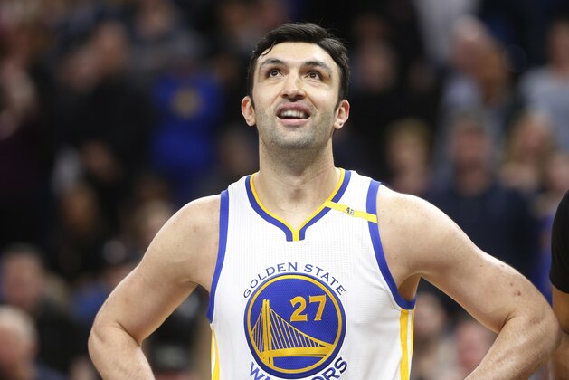 Golden State Warriors' Zaza Pachulia of Republic of Georgia plays against the Minnesota Timberwolves during the second half of an NBA basketball game Friday, March 10, 2017, in Minneapolis. The Timberwolves won 103-102. (AP Photo/Jim Mone)