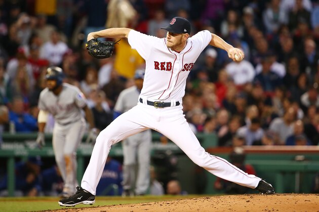 BOSTON, MA - MAY 24:  Chris Sale #41 of the Boston Red Sox delivers in the fourth inning of a game against the Texas Rangers at Fenway Park on May 24, 2017 in Boston, Massachusetts.  (Photo by Adam Glanzman/Getty Images)