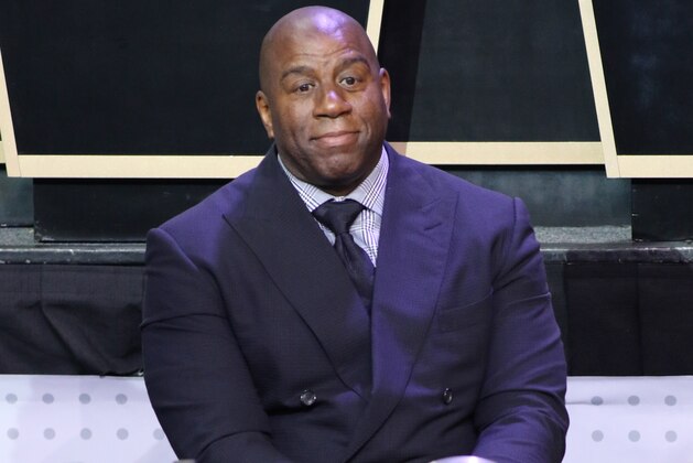 NEW YORK, NEW YORK - MAY 16:  Magic Johnson of the Los Angeles Lakers represents his team during the 2017 NBA Draft Lottery at the New York Hilton in New York, New York. NOTE TO USER: User expressly acknowledges and agrees that, by downloading and or using this Photograph, user is consenting to the terms and conditions of the Getty Images License Agreement.  Mandatory Copyright Notice: Copyright 2017 NBAE (Photo by Michael J. Lebrecht II/NBAE via Getty Images)