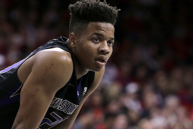Washington guard Markelle Fultz (20) during the second half of an NCAA college basketball game against Arizona, Sunday, Jan. 29, 2017, in Tucson, Ariz. Arizona defeated Washington 77-66. (AP Photo/Rick Scuteri)