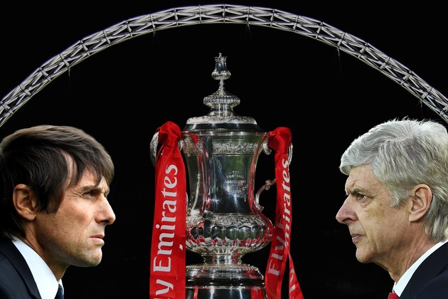 FILE PHOTO (EDITORS NOTE: COMPOSITE OF IMAGES - Image numbers 73035843,675114354,647864298,496018146) In this composite image a comparision has been made between Antonio Conte, Manager of Chelsea and Arsene Wenger, Manager of Arsenal. Arsenal and  Chelsea meet in the Emirates FA Cup Final at  Wembley Stadium on May 27, 2017 in London,England. ***LEFT IMAGE*** LIVERPOOL, ENGLAND - APRIL 30: Antonio Conte, Manager of Chelsea looks on prior to the Premier League match between Everton and Chelsea at Goodison Park on April 30, 2017 in Liverpool, England. (Photo by Laurence Griffiths/Getty Images) ***RIGHT IMAGE*** LIVERPOOL, ENGLAND - MARCH 04: Arsene Wenger, Manager of Arsenal looks on prior to the Premier League match between Liverpool and Arsenal at Anfield on March 4, 2017 in Liverpool, England. (Photo by Laurence Griffiths/Getty Images)