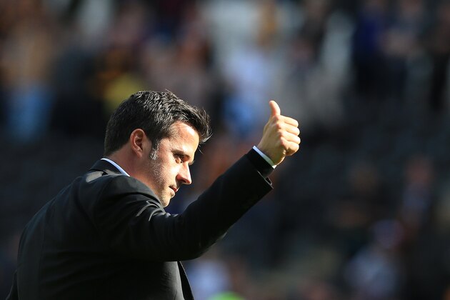 Hull City's Portuguese head coach Marco Silva applauds the fans following the English Premier League football match between Hull City and Tottenham Hotspur at the KCOM Stadium in Kingston upon Hull, north east England on May 21, 2017.
Tottenham won the match 7-1. / AFP PHOTO / Lindsey PARNABY / RESTRICTED TO EDITORIAL USE. No use with unauthorized audio, video, data, fixture lists, club/league logos or 'live' services. Online in-match use limited to 75 images, no video emulation. No use in betting, games or single club/league/player publications.  /         (Photo credit should read LINDSEY PARNABY/AFP/Getty Images)