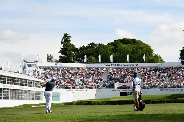 VIRGINIA WATER, ENGLAND - MAY 27:  Andrew Dodt of Australia hits an approach shot to the 18th green during day three of the BMW PGA Championship at Wentworth on May 27, 2017 in Virginia Water, England.  (Photo by Ross Kinnaird/Getty Images)
