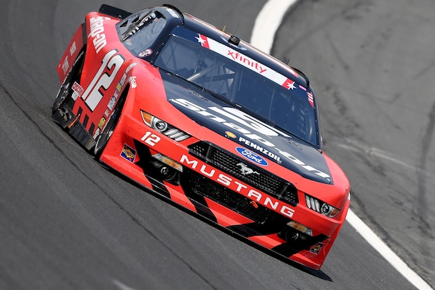 CHARLOTTE, NC - MAY 27:  Ryan Blaney, driver of the #12 Snap-On Ford, races during the NASCAR Xfinity Series Hisense 4K TV 300 at Charlotte Motor Speedway on May 27, 2017 in Charlotte, North Carolina.  (Photo by Jerry Markland/Getty Images)