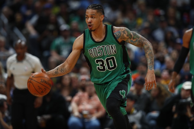 Boston Celtics forward Gerald Green (30) in the second half of an NBA basketball game Friday, March 10, 2017, in Denver. The Nuggets won 119-99. (AP Photo/David Zalubowski)