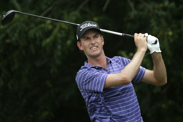 Webb Simpson watches his tee shot on the sixth hole during the third round of the Dean & DeLuca Invitational golf tournament at Colonial Country Club in Fort Worth, Texas, Saturday, May 27, 2017. (AP Photo/LM Otero)