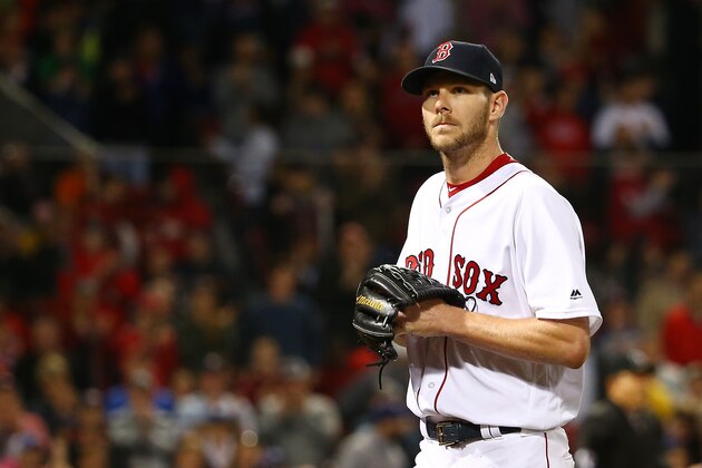 BOSTON, MA - MAY 24:  Chris Sale # 41 of the Boston Red Sox returns to the dugout after being taken out of the game in the eighth inning of a game against the Texas Rangers at Fenway Park on May 24, 2017 in Boston, Massachusetts.  (Photo by Adam Glanzman/Getty Images)