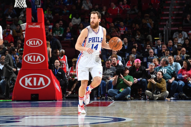 PHILADELPHIA,PA - MARCH 17: Sergio Rodriguez #14 of the Philadelphia 76ers dribbles the ball against the Dallas Mavericks at Wells Fargo Center on March 17, 2017 in Philadelphia, Pennsylvania NOTE TO USER: User expressly acknowledges and agrees that, by downloading and/or using this Photograph, user is consenting to the terms and conditions of the Getty Images License Agreement. Mandatory Copyright Notice: Copyright 2017 NBAE (Photo by Jesse D. Garrabrant/NBAE via Getty Images)