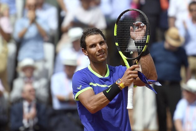 Spain's Rafael Nadal reacts after winning against France's Benoit Paire their tennis match at the Roland Garros 2017 French Open on May 29, 2017 in Paris.  / AFP PHOTO / Lionel BONAVENTURE        (Photo credit should read LIONEL BONAVENTURE/AFP/Getty Images)