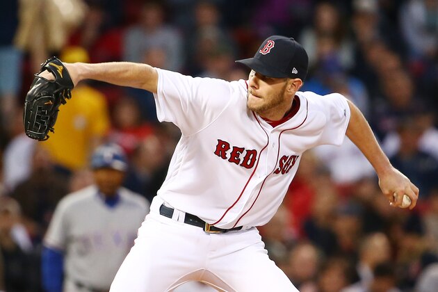 BOSTON, MA - MAY 24:  Chris Sale #41 of the Boston Red Sox delivers in the fourth inning of a game against the Texas Rangers at Fenway Park on May 24, 2017 in Boston, Massachusetts.  (Photo by Adam Glanzman/Getty Images)