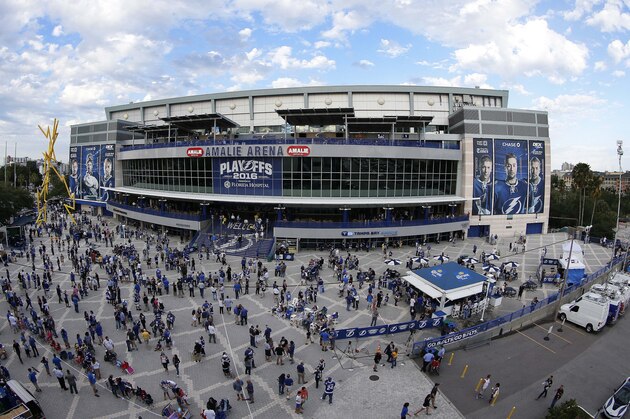 May 18, 2016; Tampa, FL, USA; An overview of Amalie Arena prior to game three of the Eastern Conference Final of the 2016 Stanley Cup Playoffs between the Tampa Bay Rays and Pittsburgh Penguins. Mandatory Credit: Kim Klement-USA TODAY Sports