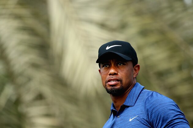 DUBAI, UNITED ARAB EMIRATES - FEBRUARY 02: Tiger Woods of the USA looks on during the first round of the Omega Dubai Desert Classic on the Majlis Course at Emirates Golf Club on February 2, 2017 in Dubai, United Arab Emirates.  (Photo by Francois Nel/Getty Images)
