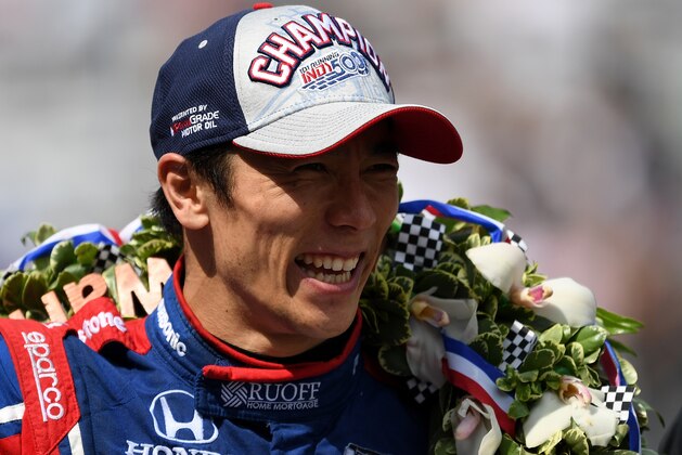 INDIANAPOLIS, IN - MAY 28:  Takuma Sato of Japan, driver of the #26 Andretti Autosport Honda, celebrates after winning the 101st Indianapolis 500 at Indianapolis Motorspeedway on May 28, 2017 in Indianapolis, Indiana.  (Photo by Jared C. Tilton/Getty Images)