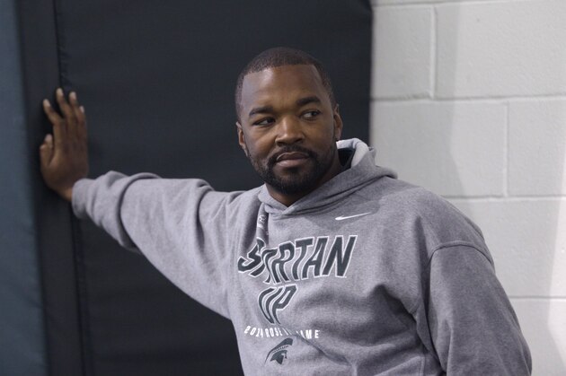 Michigan State football's Director of College Advancement and Performance and Camp Director Curtis Blackwell is seen, Tuesday, March 11, 2014, in East Lansing, Mich. (AP Photo/Al Goldis)