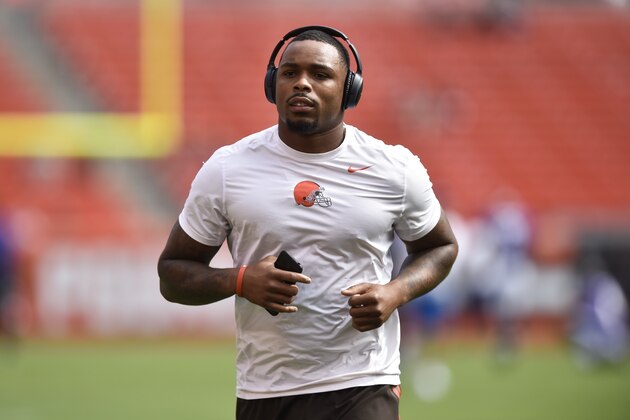 Cleveland Browns inside linebacker Christian Kirksey runs the field during practice before an NFL football game against the Baltimore Ravens, Sunday, Sept. 18, 2016, in Cleveland. (AP Photo/David Richard)