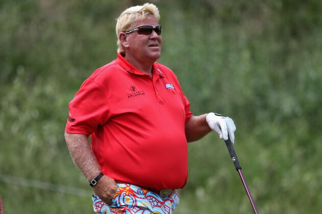 STERLING, VA - MAY 28: John Daly walks off the second tee during the final round of the Senior PGA Championship at Trump National Golf Club on May 28, 2017 in Sterling, Virginia.  (Photo by Rob Carr/Getty Images)