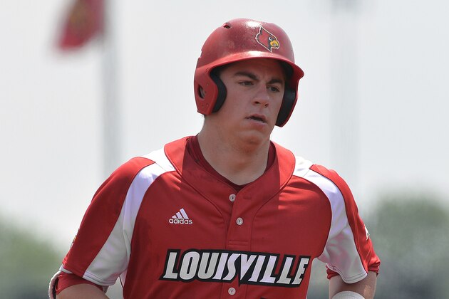 Louisville's Brendan McKay (38) rounds the bases following a solo home run during the fourth inning of an NCAA college baseball tournament super regional game against UC Santa Barbara, Sunday, June 12, 2016, in Louisville Ky. (AP Photo/Timothy D. Easley)