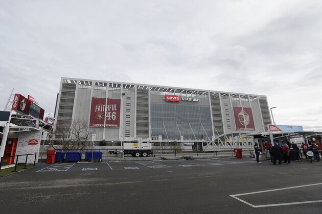 The outside of Levi's Stadium is shown before an NFL football game between the San Francisco 49ers and the New England Patriots in Santa Clara, Calif., Sunday, Nov. 20, 2016. (AP Photo/Jeff Chiu)