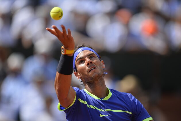 PARIS, FRANCE - MAY 31:  Rafael Nadal of Spain serves during his men's single match against Robin Hasse of the Netherlands on day four of the 2017 French Open at Roland Garros on May 31, 2017 in Paris, France.  (Photo by Aurelien Meunier/Getty Images)