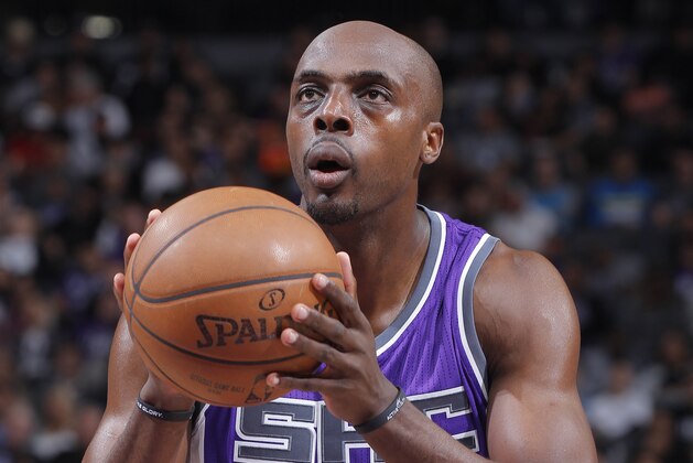 SACRAMENTO, CA - APRIL 9: Anthony Tolliver #43 of the Sacramento Kings attempts a free-throw shot against the Houston Rockets on April 9, 2017 at Golden 1 Center in Sacramento, California. NOTE TO USER: User expressly acknowledges and agrees that, by downloading and or using this photograph, User is consenting to the terms and conditions of the Getty Images Agreement. Mandatory Copyright Notice: Copyright 2017 NBAE (Photo by Rocky Widner/NBAE via Getty Images)