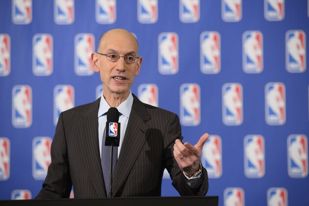 NEW YORK - APRIL 7: NBA Commissioner Adam Silver speaks to the media after the Board of Governors meetings on April 7, 2017 at the St. Regis Hotel in New York City. NOTE TO USER: User expressly acknowledges and agrees that, by downloading and/or using this photograph, user is consenting to the terms and conditions of the Getty Images License Agreement.  Mandatory Copyright Notice: Copyright 2017 NBAE (Photo by David Dow/NBAE via Getty Images)
