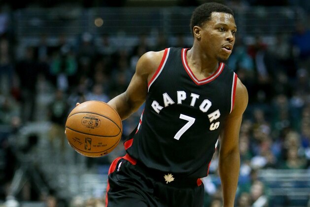 MILWAUKEE, WI - APRIL 27:  Kyle Lowry #7 of the Toronto Raptors dribbles the ball in the third quarter in Game Six of the Eastern Conference Quarterfinals against the Milwaukee Bucks during the 2017 NBA Playoffs at BMO Harris Bradley Center on April 27, 2017 in Milwaukee, Wisconsin. NOTE TO USER: User expressly acknowledges and agrees that, by downloading and or using this photograph, User is consenting to the terms and conditions of the Getty Images License Agreement. (Photo by Dylan Buell/Getty Images))