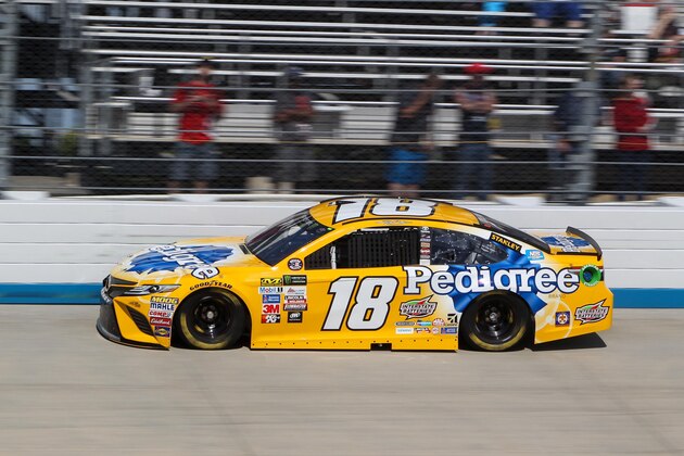 Jun 2, 2017; Dover, DE, USA; NASCAR Cup Series driver Kyle Busch (18) during the qualifying for the AAA 400 Drive For Autism at Dover International Speedway. Mandatory Credit: Matthew O'Haren-USA TODAY Sports