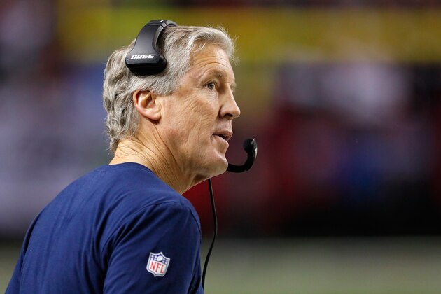 ATLANTA, GA - JANUARY 14:  Seattle Seahawks head coach Pete Carroll looks on against the Atlanta Falcons at the Georgia Dome on January 14, 2017 in Atlanta, Georgia.  (Photo by Kevin C. Cox/Getty Images)