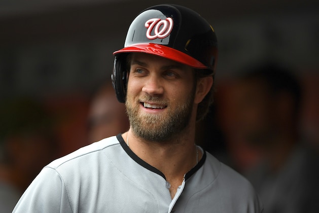 SAN FRANCISCO, CA - MAY 29:  Bryce Harper #34 of the Washington Nationals looks on from the dugout prior to the start of his game against the San Francisco Giants at AT&T Park on May 29, 2017 in San Francisco, California.  (Photo by Thearon W. Henderson/Getty Images)