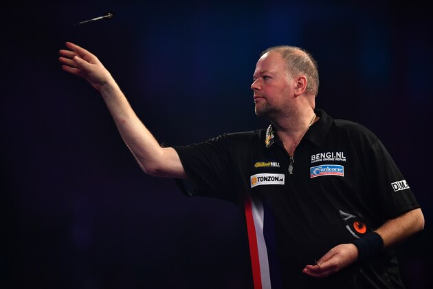 LONDON, ENGLAND - DECEMBER 20:  Raymond van Barneveld of the Netherlands throws during the first round match against Robbie Green of Great Britain on day six of the 2017 William Hill PDC World Darts Championships at Alexandra Palace on December 20, 2016 in London, England. (Photo by Dan Mullan/Getty Images)