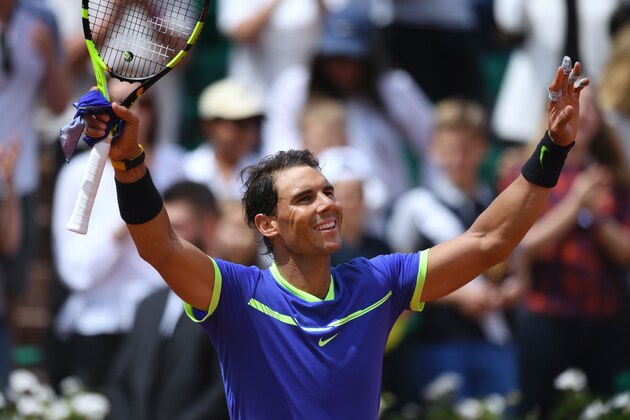 Spain's Rafael Nadal celebrates after winning his tennis match against Spain's Roberto Bautista Agut at the Roland Garros 2017 French Open on June 4, 2017 in Paris.  / AFP PHOTO / GABRIEL BOUYS        (Photo credit should read GABRIEL BOUYS/AFP/Getty Images)
