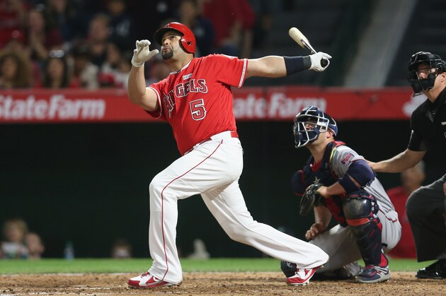 ANAHEIM, CALIFORNIA - JUNE 03:  Albert Pujols #5 of the Los Angeles Angels of Anaheim hits career home run number 600, a grand slam in the fourth inning against the Minnesota Twins at Angel Stadium of Anaheim on June 3, 2017 in Anaheim, California.  (Photo by Stephen Dunn/Getty Images)