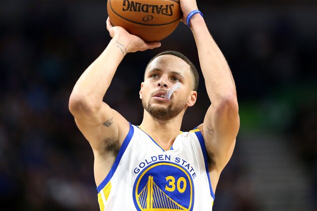 MINNEAPOLIS, MN - MARCH 10: Stephen Curry #30 of the Golden State Warriors shoots a free throw during the game against the Minnesota Timberwolves on March 10, 2017 at Target Center in Minneapolis, Minnesota. NOTE TO USER: User expressly acknowledges and agrees that, by downloading and or using this Photograph, user is consenting to the terms and conditions of the Getty Images License Agreement. Mandatory Copyright Notice: Copyright 2017 NBAE (Photo by Jordan Johnson/NBAE via Getty Images)
