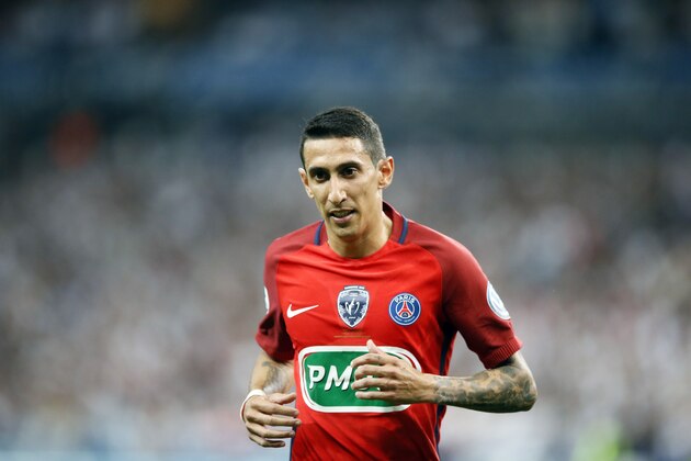 Paris Saint-Germain's Angel Di Maria reacts during the French Cup 2017 Final soccer match, between Paris Saint-Germain (PSG) and Angers at Stade de France in Saint Denis, north of Paris, France, Saturday, May 27, 2017. (AP Photo/Francois Mori)