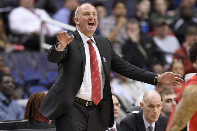 Ohio State head coach Thad Matta gestures during the second half of an NCAA college basketball game in the Big Ten tournament against Rutgers, Wednesday, March 8, 2017, in Washington. Rutgers won 66-57. (AP Photo/Nick Wass)