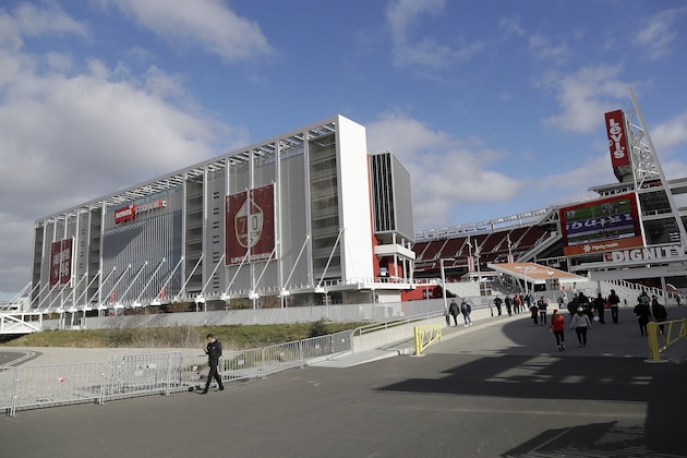 The exterior of Levi's Stadium is shown before an NFL football game between the San Francisco 49ers and the Seattle Seahawks in Santa Clara, Calif., Sunday, Jan. 1, 2017. (AP Photo/Marcio Jose Sanchez)