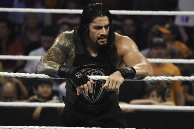MIAMI, FL- SEPTEMBER 01: Roman Reigns looks on during the WWE Smackdown on September 1, 2015 at the American Airlines Arena in Miami, Florida.  (Photo by Ron ElkmanSports Imagery/Getty Images)