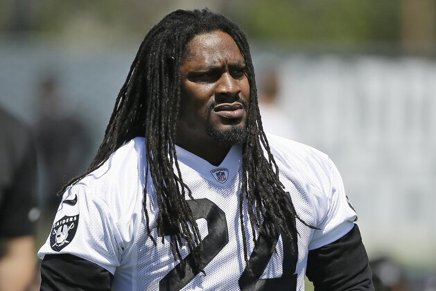Oakland Raiders running back Marshawn Lynch during an NFL football team activity Tuesday, May 23, 2017, in Alameda, Calif. (AP Photo/Eric Risberg)
