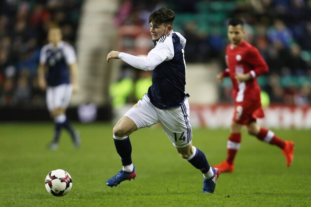 EDINBURGH, SCOTLAND - MARCH 22:  Oliver Burke of Scotland runs with the ball during the International Challenge Match between Scotland and Canada at Easter Road on March 22, 2017 in Edinburgh, Scotland. (Photo by Ian MacNicol/Getty Images)