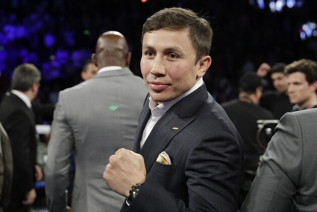 Gennady Golovkin poses in the ring after a boxing match between Canelo Alvarez, of Mexico, and Julio Cesar Chavez Jr., of Mexico, Saturday, May 6, 2017, in Las Vegas. (AP Photo/John Locher)
