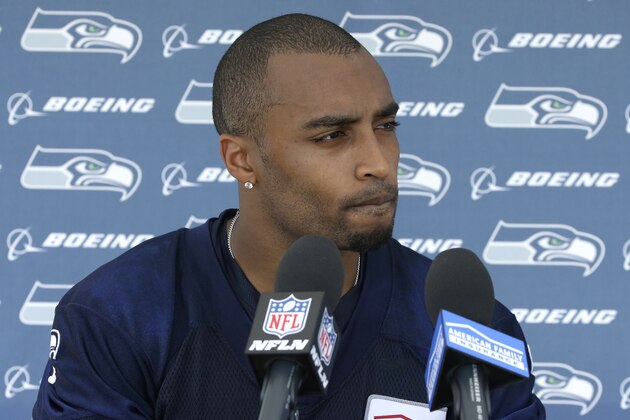 Seattle Seahawks wide receiver Doug Baldwin talks to reporters following NFL football practice, Tuesday, June 6, 2017, in Renton, Wash. (AP Photo/Ted S. Warren)