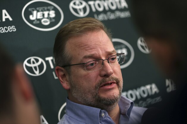 New York Jets general manager Mike Maccagnan answers a question as he addresses the media at the team's training facility Thursday, Jan. 5, 2017, in Florham Park, N.J. AP Photo/Mel Evans)