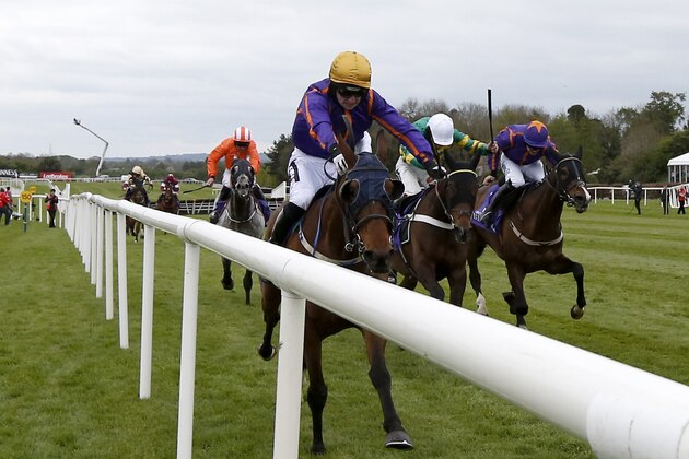 NAAS, IRELAND - APRIL 28:  Patrick Mullins riding Wicklow Brave (L, purple/gold cap) clear the last to win The BETDAQ Punchestown Champion Hurdle at Punchestown racecourse on April 28, 2017 in Naas, Ireland. (Photo by Alan Crowhurst/Getty Images)