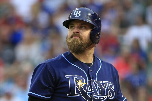 ARLINGTON, TX - MAY 31: Derek Norris #33 of the Tampa Bay Rays reacts after striking out against the Texas Rangers during the second inning at Globe Life Park in Arlington on May 31, 2017 in Arlington, Texas. (Photo by Ron Jenkins/Getty Images)
