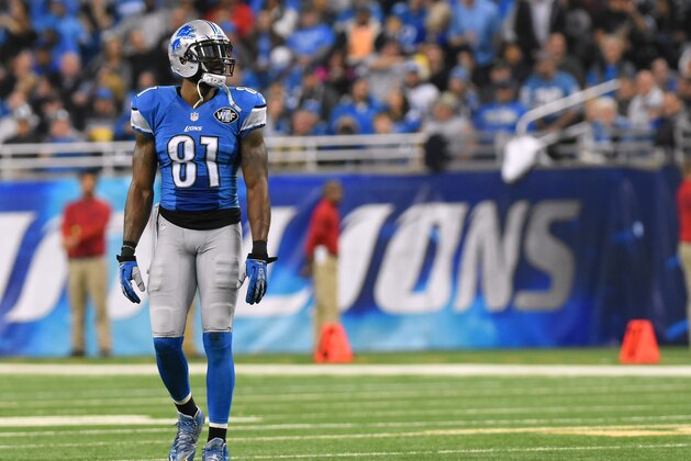 DETROIT, MI - DECEMBER 27:  Calvin Johnson #81 of the Detroit Lions looks on from the field during the game against the San Francisco 49ers at Ford Field on December 27, 2015 in Detroit, Michigan. The Lions defeated the 49ers 32-17.  (Photo by Mark Cunningham/Detroit Lions/Getty Images)